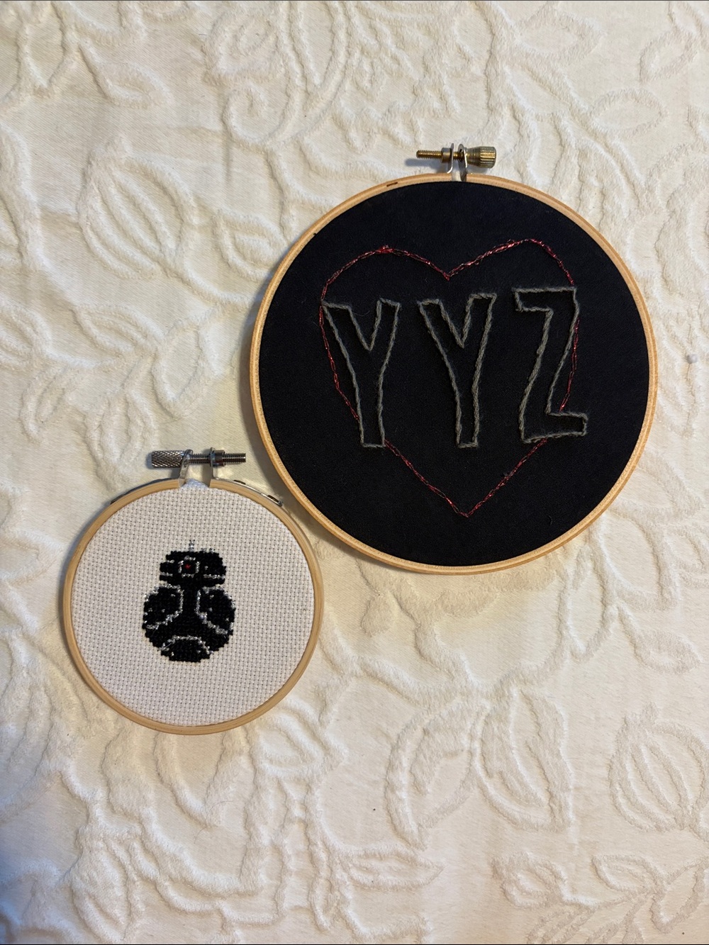 Handcrafted YYZ Embroidery Hoop Wall Art - Black with Red Accent. Starwars, YYZ